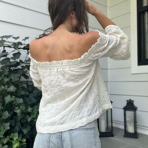 Anthropologie Floreat Off-Shoulder Eyelet Blouse - Off White